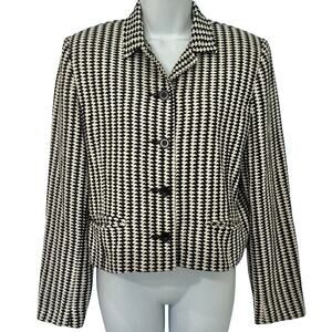 Vintage 90s Black White Houndstooth 100% Silk Cropped Blazer size XS Soiree